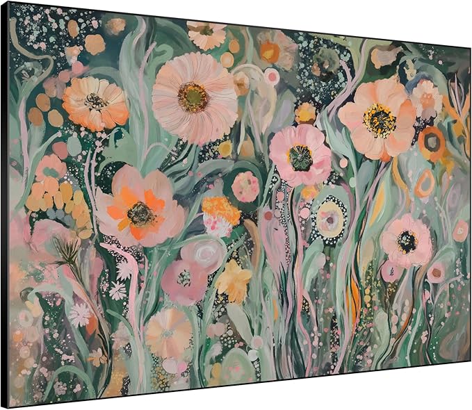 SIGNWIN 46"x60" Extra Large Framed Wall Art Whimsical Garden Bloom, Colorful Abstract Floral for Home Living Room Bedroom Decor (Frame Assembly Required)-Ruum Studio Home