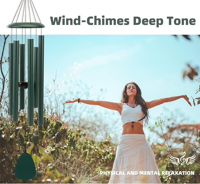 Wind-Chimes-Outdoor-Deep-Tone, Large Soothing Melodic Tones Windchimes, Wind Chimes for Outside, Memorial Wind Chime Best Gift for Mom Women Grandma Neighbors(32" Forest Green Coated Aluminum)-Ruum Studio Home