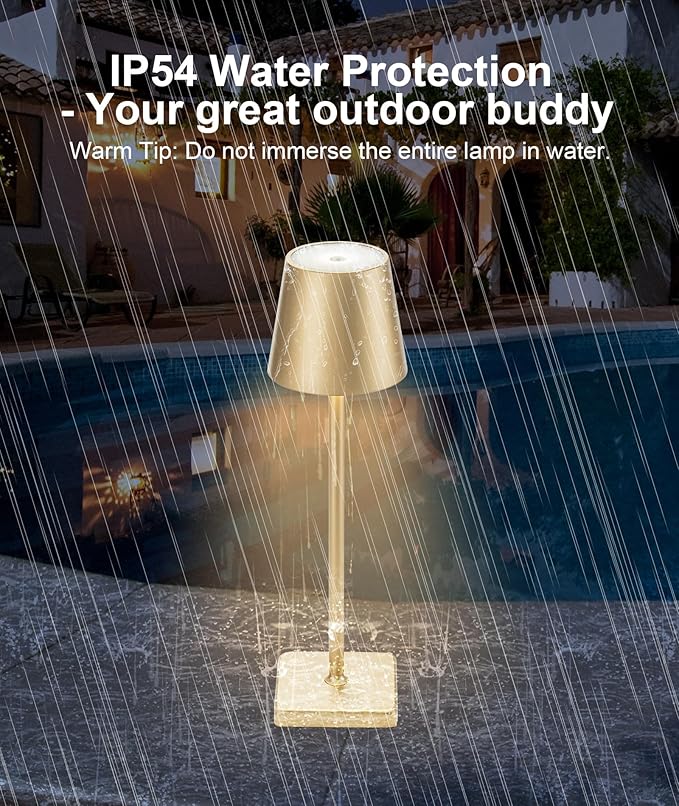 HASUN 2 Pack Rechargeable Table Lamp, LED Cordless Desk Lamp, 5200mAh Battery Operated Table Light, Aluminum Shell, 3 Color Stepless Dimming Up Waterproof for Coffee Table/Indoor/Outdoor (Gold)-Ruum Studio Home