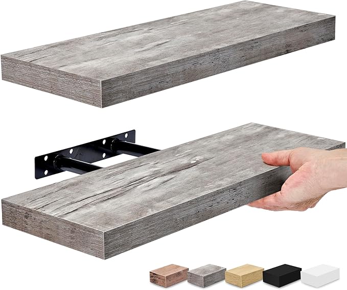 Sorbus Floating Shelves for Wall, Bathroom Shelves Wall Mounted for Kitchen, Bedroom, Bathroom Storage Over Toilet, Hanging Book Shelf for Wall Home Decor Living Room (Gray, 2 Pack)-Ruum Studio Home
