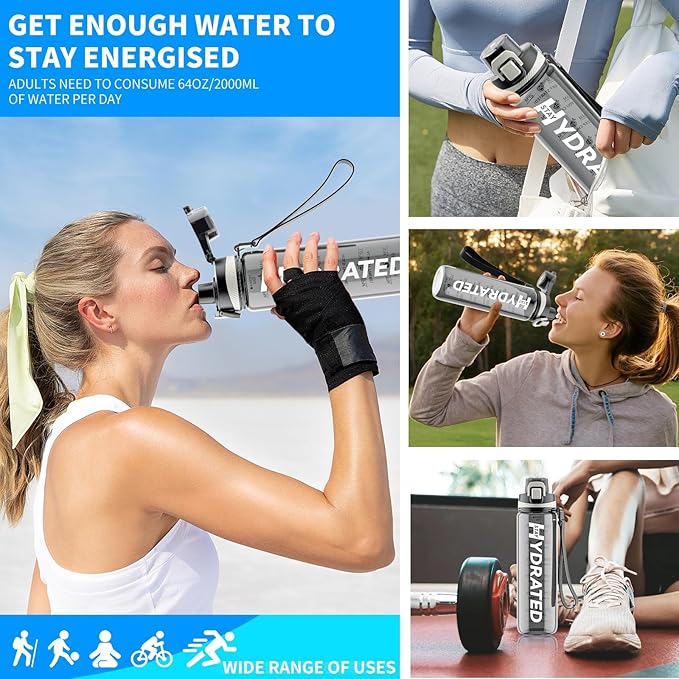 Water Bottle, 32 oz Motivational Water Bottles with Time Marker-Tritan & BPA Free, Sports Water Bottle with Time to Drink & Strap, Wide Mouth, Leakproof -Gift for Christmas Gym Fitness & Outdoor-Ruum Studio Home