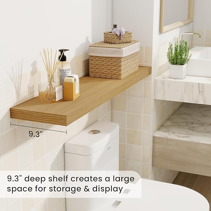 Fun Memories 40" Rustic Wood Floating Shelves with Invisible Brackets for Storage & Decor, Deep Wall Mounted Shelves for Bathroom, Kitchen, Living Room (Oak, Set of 2)-Ruum Studio Home
