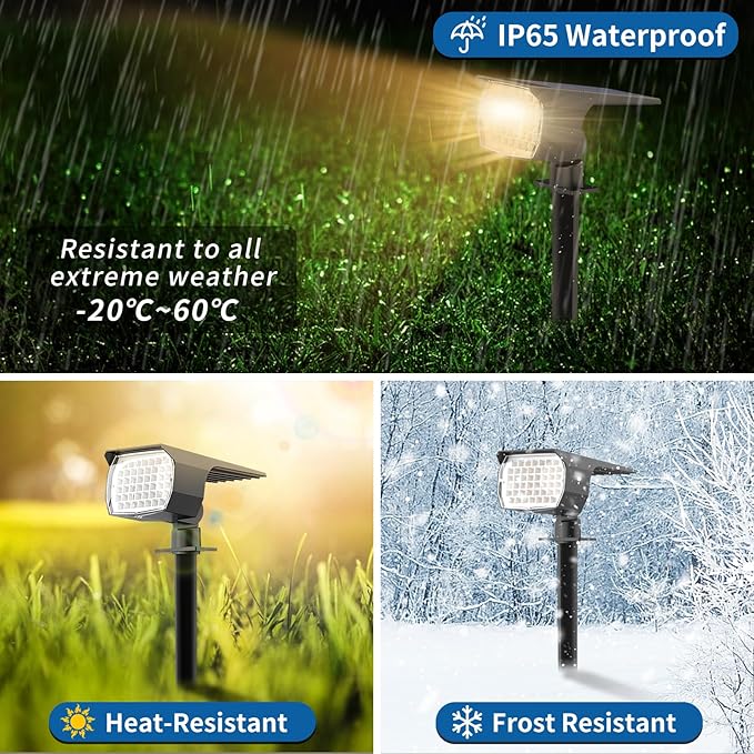 Solar Spot Lights Outdoor Waterproof IP65, 6 Pack Landscape Spotlights with 46 LEDs, 3 Modes Auto On/Off Solar Powered Flood Lights for Outside Pathway, Yard, Garden, Walkway (Warm White)-Ruum Studio Home