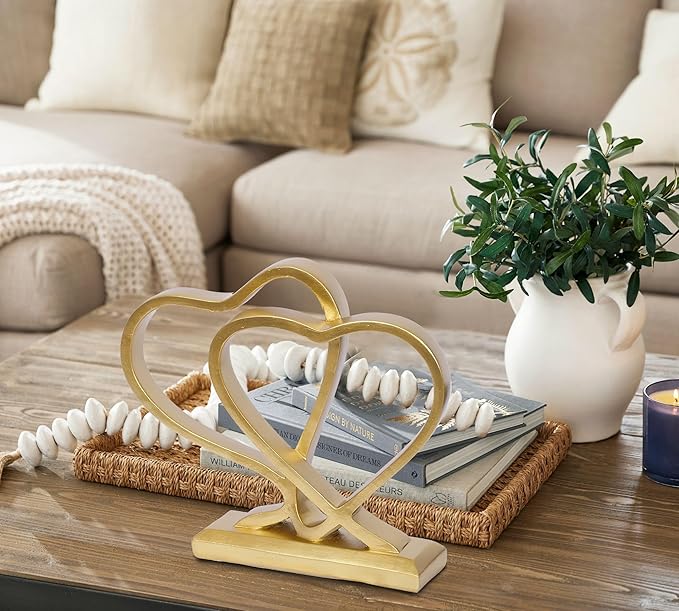 Gold Heart Sculpture for Living Room Decor Heart Decoration Gift for Her and Him Love Wedding Anniversary Couples Gift Modern Heart Statue for Home Coffee Table Dining Table Centerpiece Birthday Gift-Ruum Studio Home