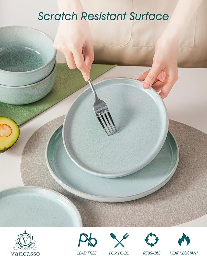 vancasso ANYA 24 Pieces Plates and Bowls Set, Mint Green Dinnerware Sets, Reactive Glaze Dishes Set for 8, Ceramic Dishware Sets Kitchen Dinner Set, Microwave & Dishwasher Safe-Ruum Studio Home