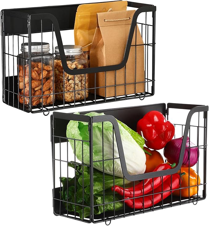 2 Pack Magnetic Shelf for Fridge Fruit Storage Container Fridge Magnetic Baskets Fruit Potato Onion Storage Bins, Pantry Organizer Refrigerator, Kitchen Counter, Cabinet, 12.4 x 7.9 x 5 Inch-Ruum Studio Home