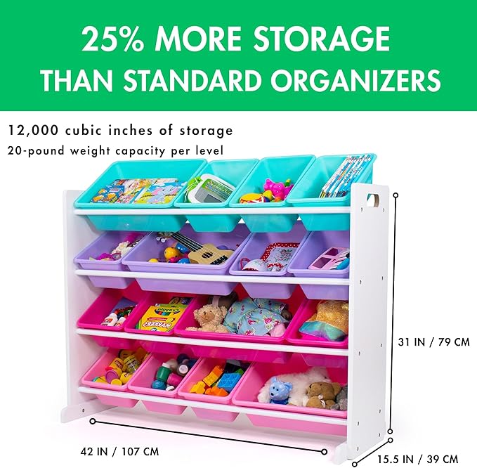 Humble Crew Supersized Toy Storage Organizer with 16 Removable Bins, White/Blue/Pink/Purple – Large Toy Storage for Toddlers Ideal for Kids' Rooms, Playrooms, and Nurseries - Modern Toy Bins for Kids-Ruum Studio Home