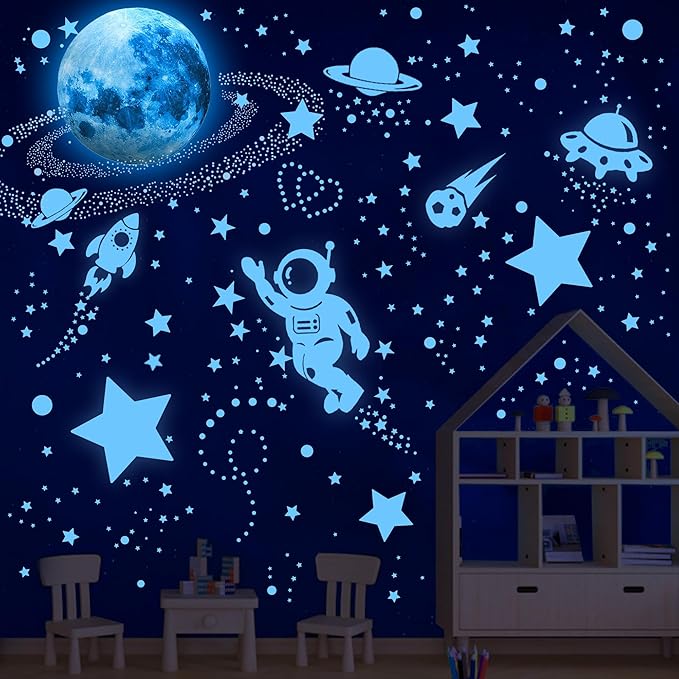 530 Glow in The Dark Stars Ceiling Stars Glow in The Dark Glow Moon and Space Wall Decals Astronaut Universe Galaxy Planet Wall Stickers Glowing Wall Stickers Kid Boys Living Room Decor-Ruum Studio Home