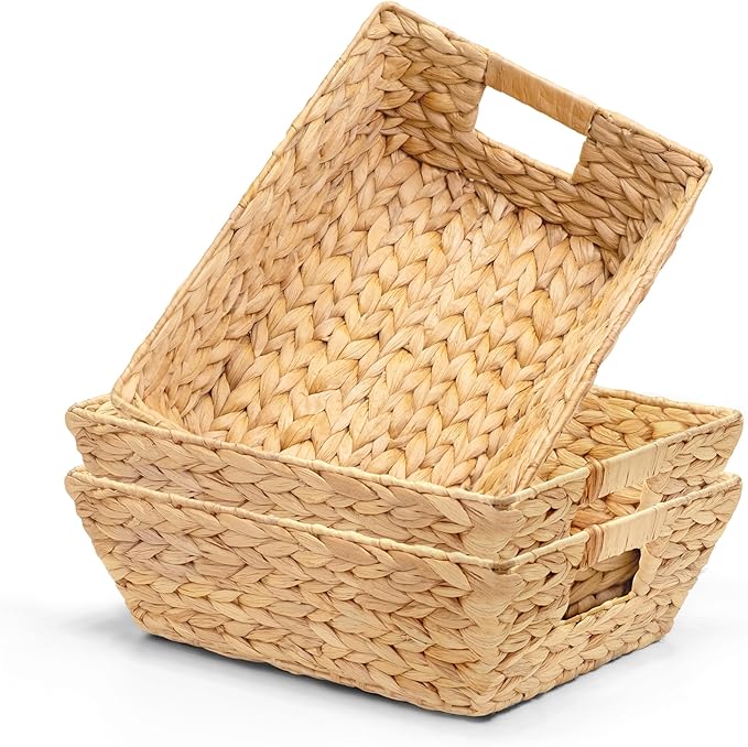 Set of 3 Snack Baskets, Wicker Snack Basket Organizer for Office, Small Wicker Baskets with Handles, (3 Medium Basket)-Ruum Studio Home