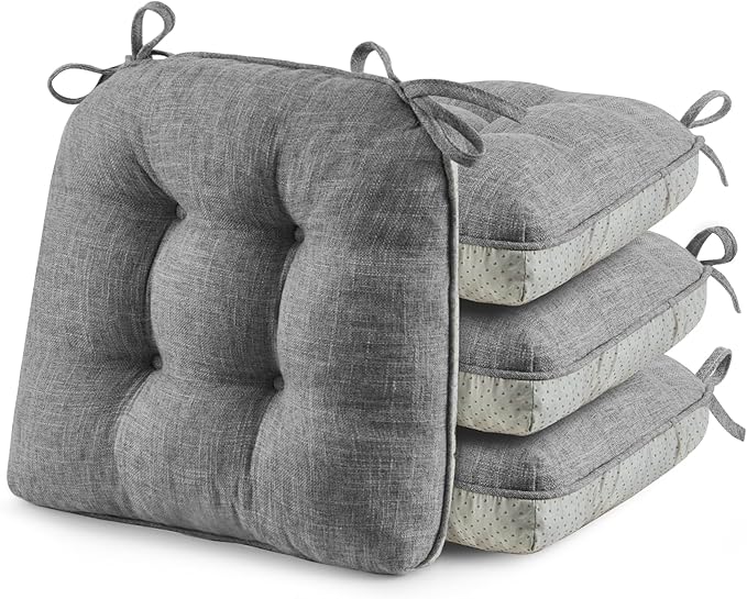 puredown® Chair Cushions for Dining Chairs, Tufted Memory Foam Chair Pads with Non-Slip Backing, Kitchen Seat Cushions with Ties, Washable Seat Pad Set of 4, 15.5" x 15.5" x 4", Dark Grey-Ruum Studio Home