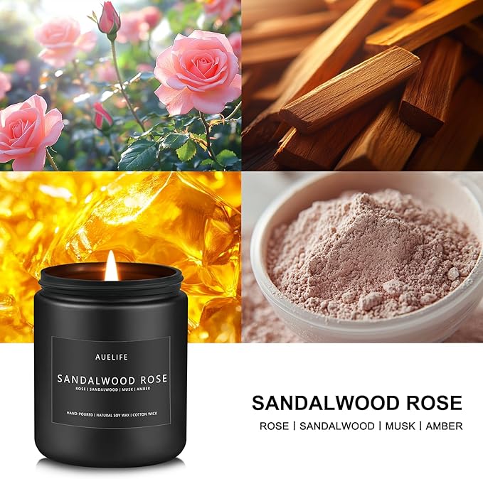 Sandalwood Rose Candle | Scented Candles for Home, Aromatherapy Candle - Soy Candles for Home Scented, Gifts for Women Men, House Fragrance Decoration -7oz-Ruum Studio Home