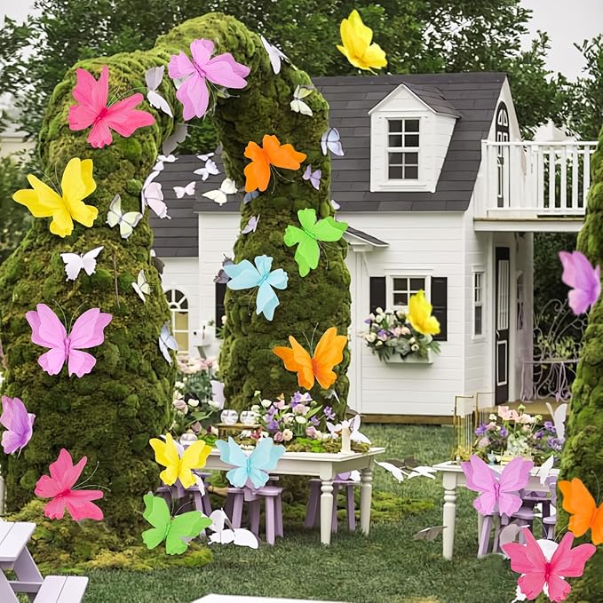 SUNBEAUTY 6Pcs Hanging Butterflies, Large Butterfly Decorations, 3D Paper Decoration, Pink Green Blue Orange for Baby Shower Decor Girls, Women, Paper Flowers for Wall-Ruum Studio Home