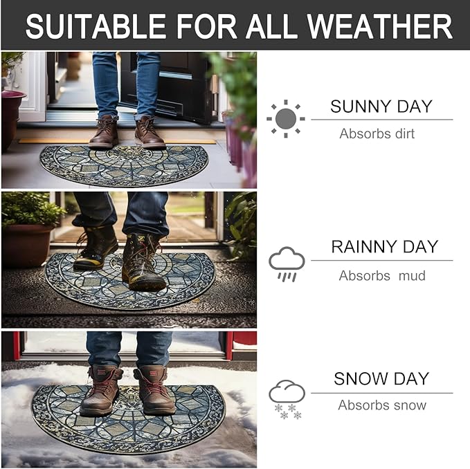 CHICHIC Entrance Door Mat Large 18 x 30 Inch Entry Way Doormat Front Door Rugs Outdoors Heavy Duty Welcome Mat Non Slip Rubber Back Low Profile for Garage, Patio, High Traffic Area, Blue-Ruum Studio Home