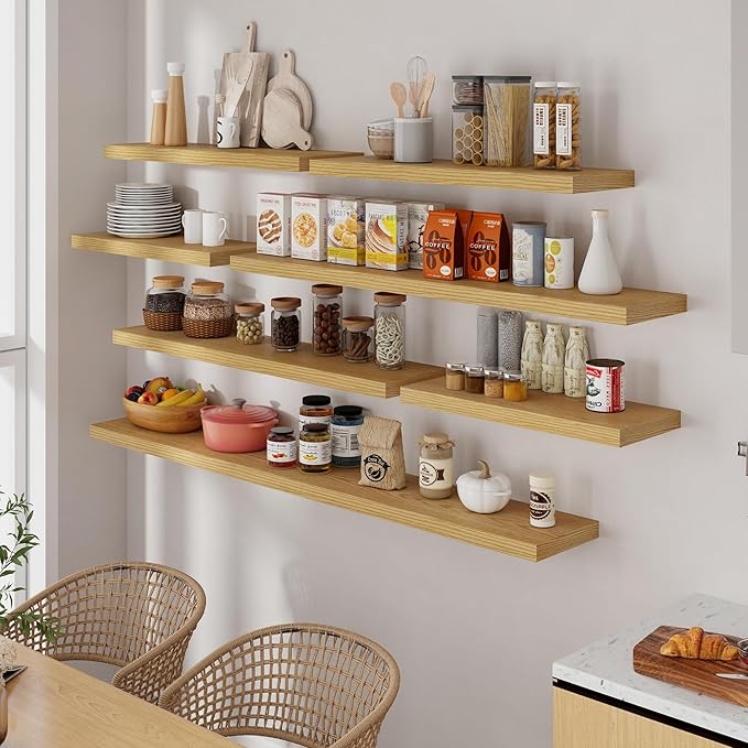 55 Inch Floating Shelves Set of 2, Rustic 55 x 9 Floating Shelf for Wall, 9 Inch Deep Wall Shelves Invisible Bracket, Large Deep Shelving for Bedroom, Kicten, Living Room, Oak Color-Ruum Studio Home