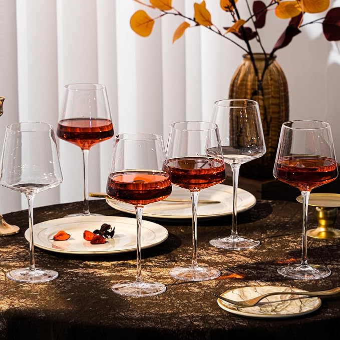 White Red Wine Glasses Set of 6 – 18oz Red Wine Glasses with Tall Long Stem,【Hand Blown】Crystal Wine Glasses- Square Wine Glasses with flat bottom, Wine gifts for Christmas, Wedding, Birthday,-Ruum Studio Home