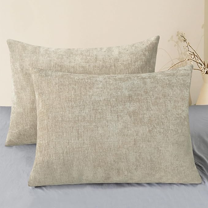 CaliTime Throw Pillow Covers Decorative 20 X 26 Inches Pack of 2 Cozy Chenille Standard Pillow Shams Cases for Couch Sofa Bed Living Room Home Light Taupe-Ruum Studio Home