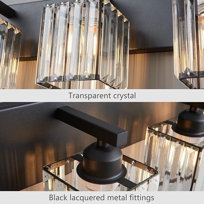 Modern Black Crystal Bathroom Vanity Light - 5-Lights Wall Light Fixtures-Ruum Studio Home