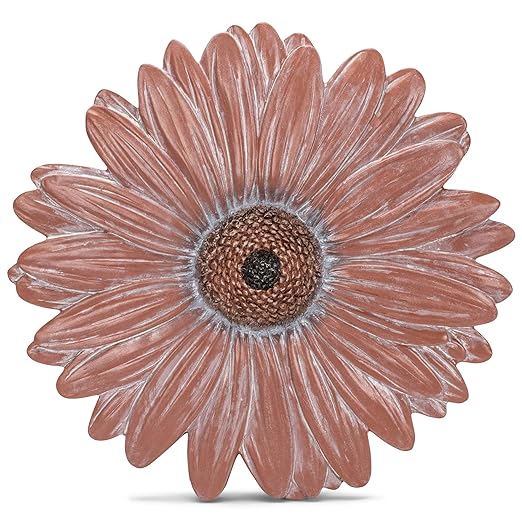 NAT & Jules Gerbera Daisy Flower Shaped Dimensional Indoor Outdoor 12 inch Cast Resin Decorative Garden Stepping Stone, Patio, Walkway Sculpture Yard Art, Terracotta-Ruum Studio Home