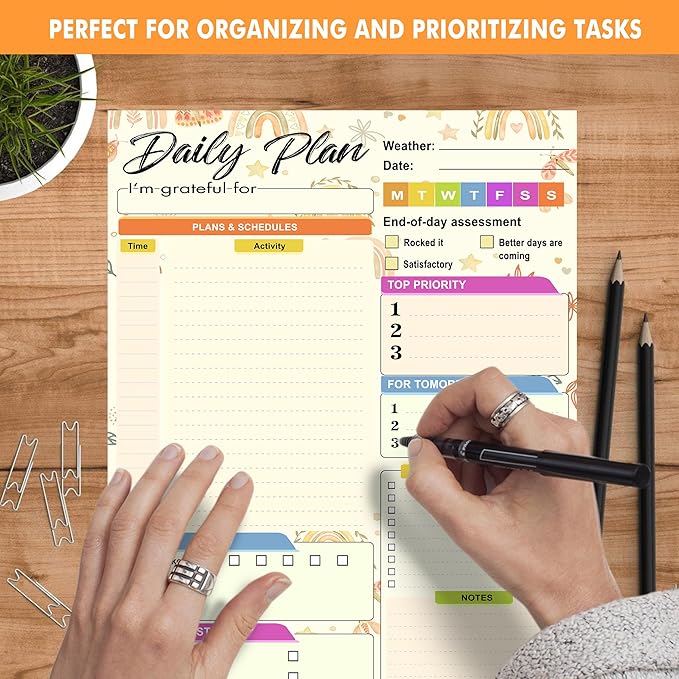 Daily planner notepad - Undated Daily Planner 52 Sheets 8.5" X 11" Daily for To-Do Lists, Habit Tracking, Academic Scheduling, and Productivity Goals - Perfect for Work, Home, and Office Organization| Rainbows-Ruum Studio Home