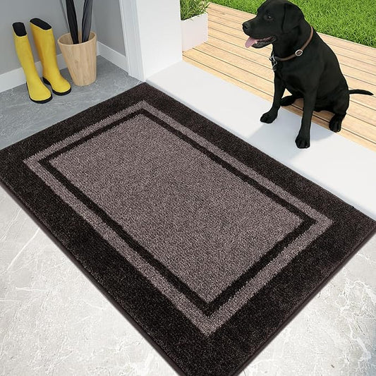 PURRUGS Dirt Trapping Door Mat 20" x 32", Non-Slip/Skid Machine Washable Entryway Rug, Shoes Scraper, Area Rug, Super Absorbent Welcome Mat for Muddy Wet Shoes and Paws, Grayish Brown & Coffee-Ruum Studio Home