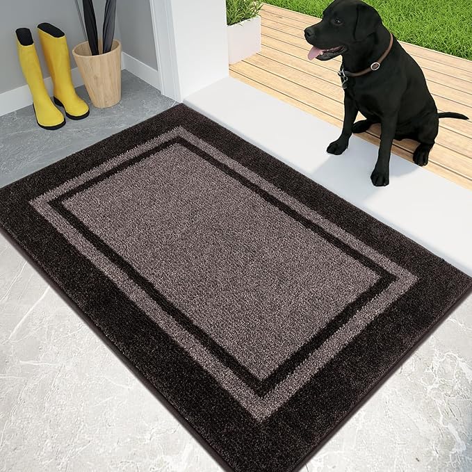 PURRUGS Dirt Trapping Door Mat 24" x 36", Non-Slip/Skid Machine Washable Entryway Rug, Shoes Scraper, Area Rug, Super Absorbent Welcome Mat for Muddy Wet Shoes and Paws, Grayish Brown & Coffee-Ruum Studio Home