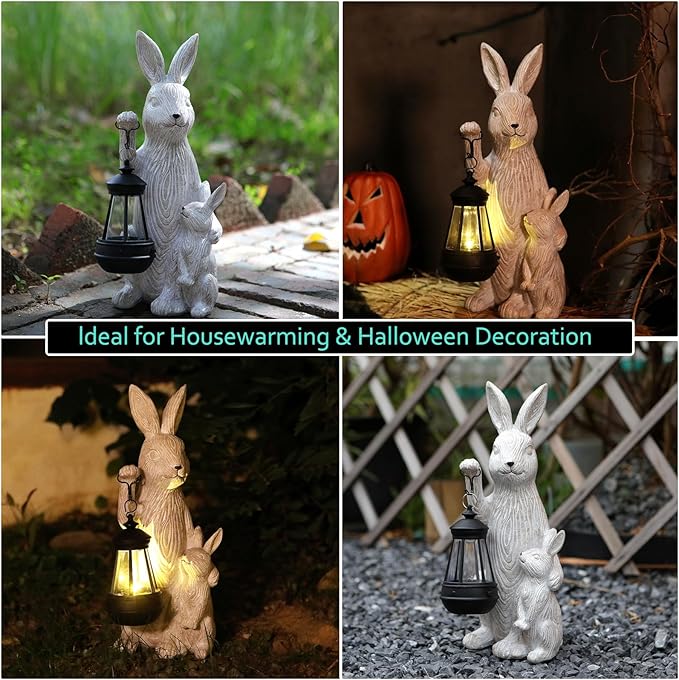 Solar Garden Statues Bunny Decor with LED Lights Home Decorations Outdoor Garden Rabbit Statue for Patio, Balcony, Yard, Lawn Ornament - Unique Housewarming Birthday Gifts for Women-Ruum Studio Home