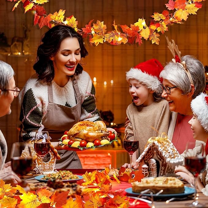 4 Pack Fall Decor Garland - Fall Thanksgiving Decorations for Home - 23.6Ft Maple Leaves Garland with Lights Battery Operated for Mantle Fireplace Table Indoor Outdoor Autumn Halloween Christmas Decor-Ruum Studio Home