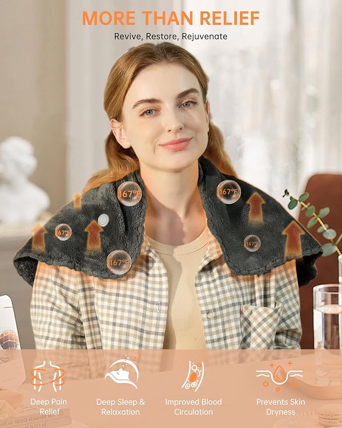 Nano Heating Pad Pain Relief, Far Infrared Heating Electric Pad for Period Cramps Back Neck, Washable, Car, Portable, for Women Mom Elder,12V Safe, Remote 6 Heat&Time(12"x24", Grey)-Ruum Studio Home