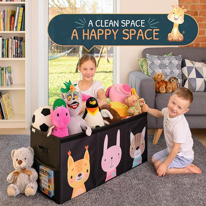 Extra Large Toy Storage Organizer with Lid - Sturdy, Collapsible Toy Chest Storage Box with Cute Design - Toys Bin with Dividers for Kids, Boys, Girls, Nursery, Bedroom, Play room 37"x16"x14"-Ruum Studio Home
