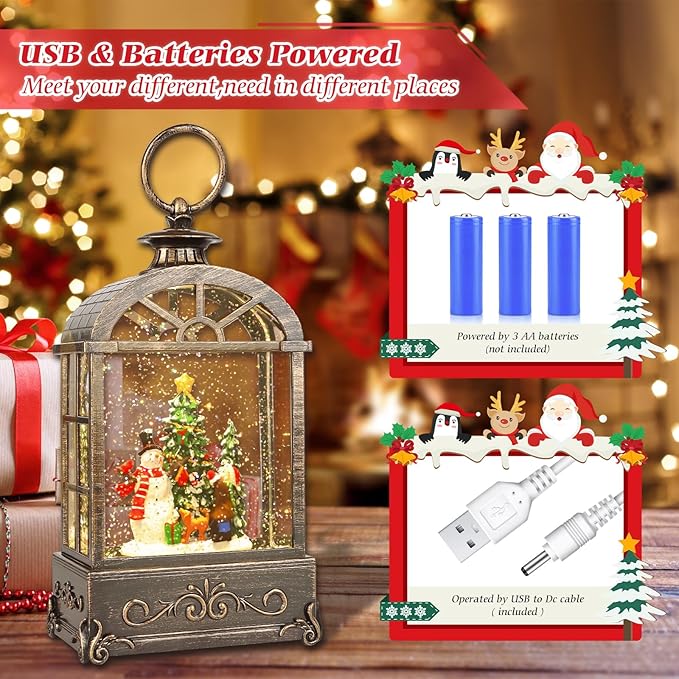 Christmas Snow Globes Lantern,Musical Snow Globes,Christmas Decorations Indoor for Home,Battery Or USB Powered,with 6 Hour Timer,Christmas Lantern for Festival Decoration,Snowman Child-Ruum Studio Home