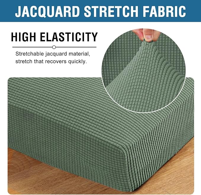 H.VERSAILTEX Super Stretch Individual Seat Cushion Covers Sofa Covers Couch Cushion Covers Slipcover Sets Thick Jacquard Textured Twill Fabric (1 Piece Sofa Cushion Cover, Loden Frost)-Ruum Studio Home