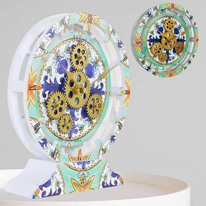 The Gears Clock Wall Clock Italy Collection with Moving Gears (Maiori, 10 inch Round)-Ruum Studio Home