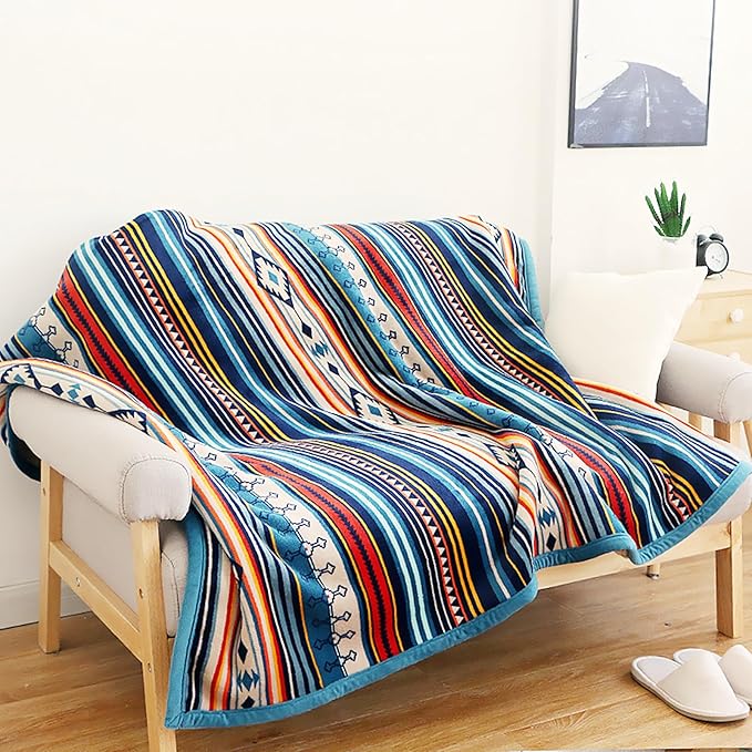 UKELER Bohemian Sherpa Throw 80'' x 60''- Soft Plush Flannel Boho Throw Blankets for Bed/Couch/Sofa/Office/Camping-Ruum Studio Home