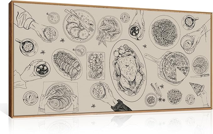 Vintage Food and Drink Framed Canvas Wall Art Set,Retro Sketch Pizza Cheers Wall Decor,Thanksgiving Dinner Turkey Artwork,Black and white Art Prints for Kitchen,Dining Room,Gatherings Decor-20"x40"-Ruum Studio Home