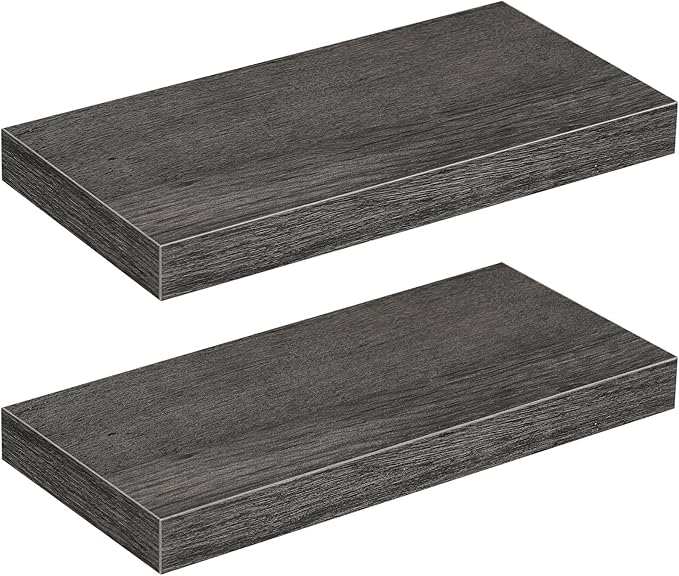 HOOBRO Floating Shelves for Wall, Wall Mounted Shelf Set of 2, 15.7" Hanging Shelf with Invisible Brackets, for Wall in Bathroom, Bedroom, Toilet, Kitchen, Living Room, Office, Charcoal Gray BC40BJ01-Ruum Studio Home