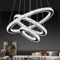 Buccleuch Modern Crystal Chandelier, Dimmable LED Pendant Light Fixture 3-Ring Adjustable Stainless Steel Ceiling Light, Silver Crystal Chandeliers for Dining Room, Bedroom, Living Room - ETL Listed-Ruum Studio Home
