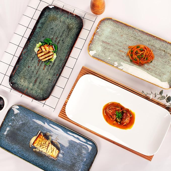Porcelain Dinner Plates, Serving platters for entertaining, for Fruit, cheese, snack, Bread, cupcake, Salad - Scratch Resistant durable, Microwave, Dishwasher Safe, four colors 4 PCS-Ruum Studio Home