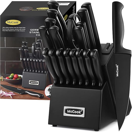 McCook® Premium Black Knife Sets,German Stainless Steel Kitchen Knives Block Set with Built-in Sharpener-Ruum Studio Home