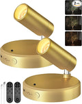 EZVALO LED Spotlight Indoor, 5500mAh Rechargeable Battery Uplighting Indoor, Wireless Mini Art Accent Spot Lights with Remote, for Plants Display Painting Dartboard Artwork Portrait Closet(2Pack-Gold)-Ruum Studio Home