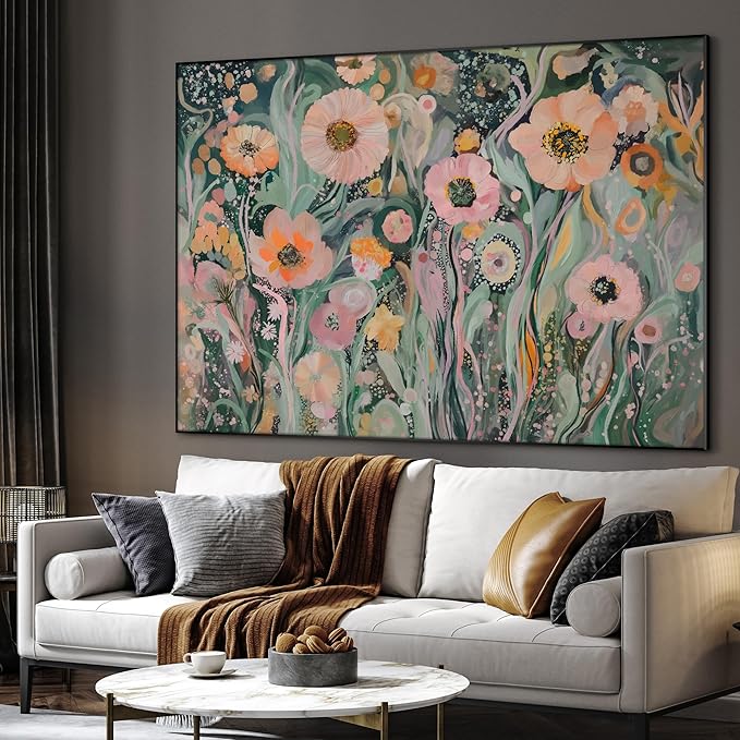 SIGNWIN 46"x60" Extra Large Framed Wall Art Whimsical Garden Bloom, Colorful Abstract Floral for Home Living Room Bedroom Decor (Frame Assembly Required)-Ruum Studio Home