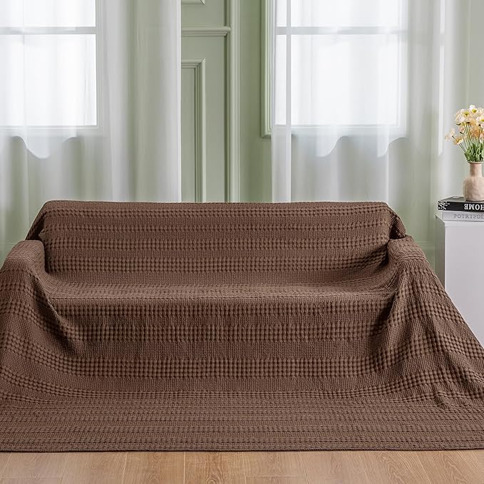 PHF Cooling Waffle Blanket California King Size, Lightweight 60% Rayon Derived from Bamboo & 40% Cotton Breathable Blanket for Hot Sleepers, Soft and Luxury for Bed Couch Sofa, 110"x96", Cocoa Brown-Ruum Studio Home
