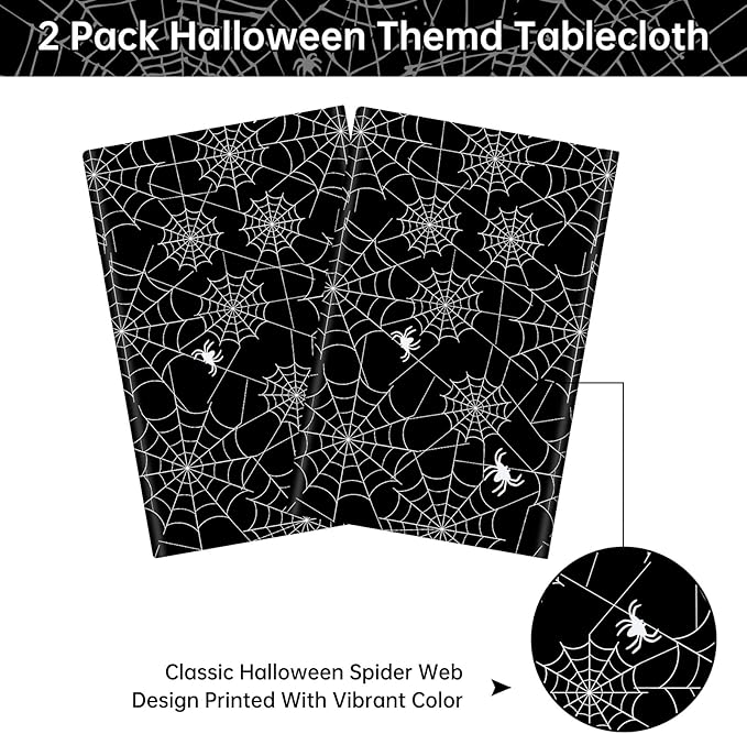 2 Pcs Halloween Tablecloth - Plastic Halloweens Spider Webs Table Cloth, Black Disposable Rectangle Spiderweb Table Cover for Halloween Party Decorations Supplies Favors Tables Decor, 108 x 54 Inch-Ruum Studio Home