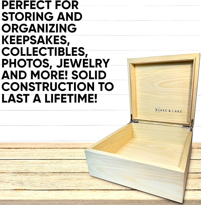 Blake & Lake Wooden Box with Hinged Lid - Solid Maple Wood Eco Box - Wood Storage Box with Lid - Wooden Keepsake Box - Decorative wooden boxes with lids (Maple)-Ruum Studio Home