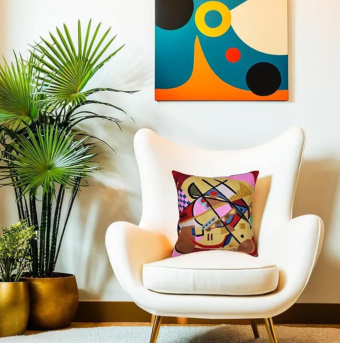 Kandinsky Modern Couch Pillow Cover - Yellow Gold | Abstract, Contemporary, Outdoor, Mid Century Chair Cushions | Handmade Wool Size 18x18-Ruum Studio Home