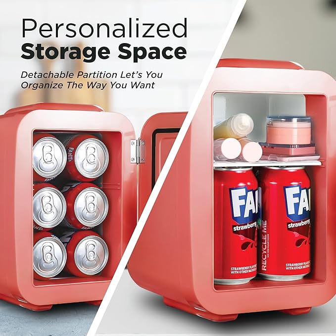 IBMF4BLS Fridge for Bedroom, Skincare, Portable Cooler & Warmer for Makeup, for Office & Home Refrigerator, Mini (4 L / 6-Can), Blush Red-Ruum Studio Home