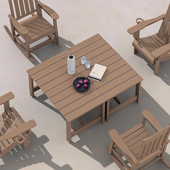 SERWALL Patio Coffee Table, HDPE Rectangle Outdoor Coffee Table, Brown-Ruum Studio Home