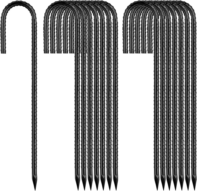 Ground-Stakes-Heavy-Duty-12 inch, J-Hook Rebar Stakes Black Coated Anti-Rust 16pcs Garden Stakes Metal Ground Anchors for Garden Dog Fence Chicken Coop Christmas Decorations Deer Fence-Ruum Studio Home