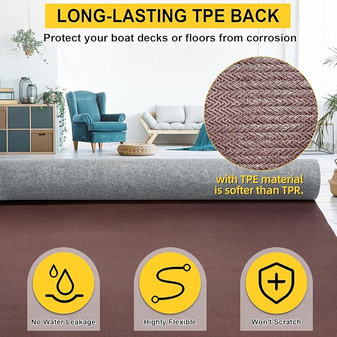 Marine Carpet,6 FT x 23 FT Smoke Gray Indoor Outdoor Carpet 0.2" Thick Boat Carpet with Water-Proof TPE Backing, Non-Slide Outdoor Marine Carpet Roll for Home, Patio, Porch, Deck-Ruum Studio Home