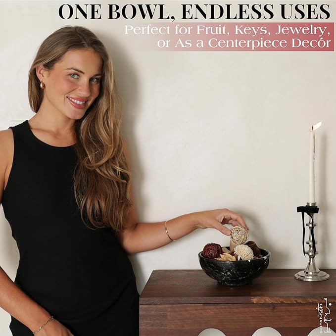 Gusto Nostro 8" Luxury Black Marble Decorative Bowl for Coffee Table - Elegant Modern Fruit Bowl for Kitchen Counter - Heavy Stone Entryway Catch all for Keys, Jewelry, Potpourri Holder Centerpiece-Ruum Studio Home