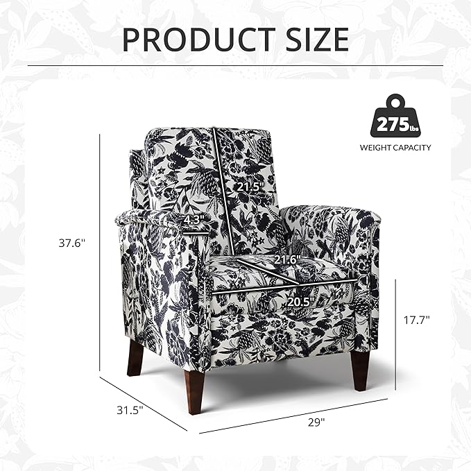 Floral Accent Chair, High Back Upholstered Armchair with Solid Wooden Legs, Padded Armrest and Removable Comfortable Cushioned Seat Single Sofa for Living Room, Bedroom, Black-Ruum Studio Home